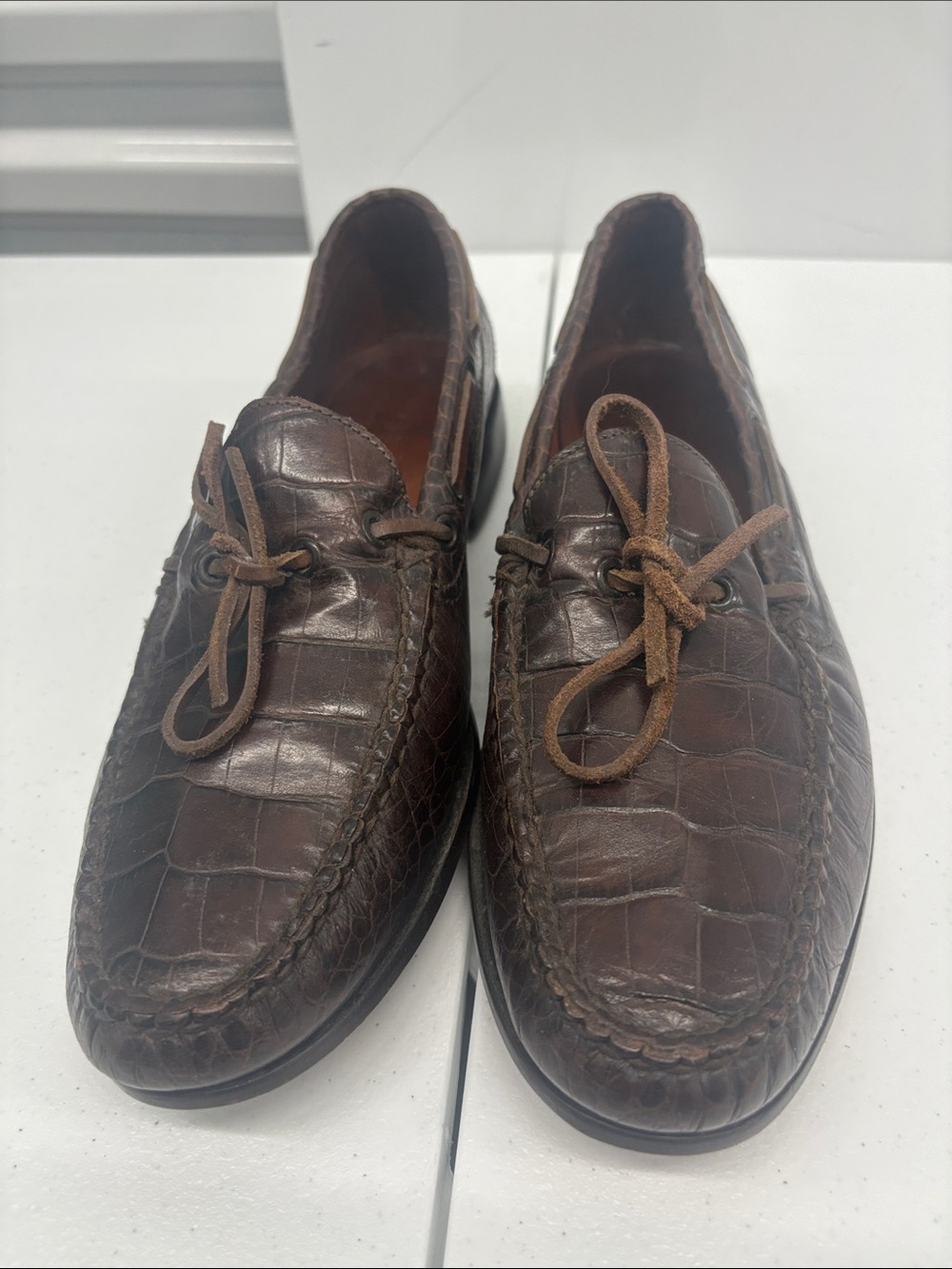 Polo by Ralph Lauren Brown Croc-Embossed Leather Boat Shoes